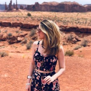 **SOLD** two piece navy floral crop top and pant